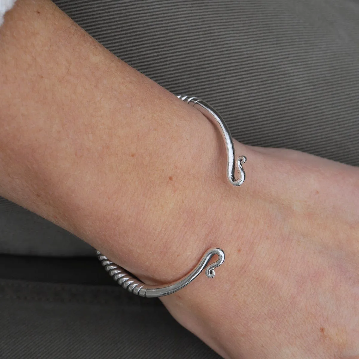 Heavy Twisted Sterling Silver Cuff with Curled Ends