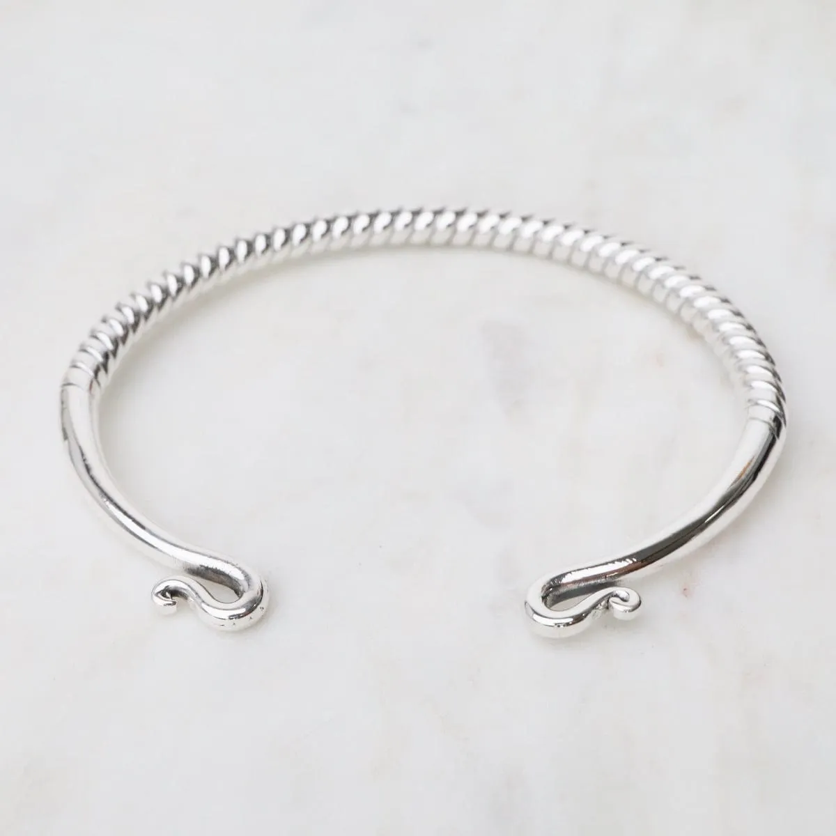 Heavy Twisted Sterling Silver Cuff with Curled Ends