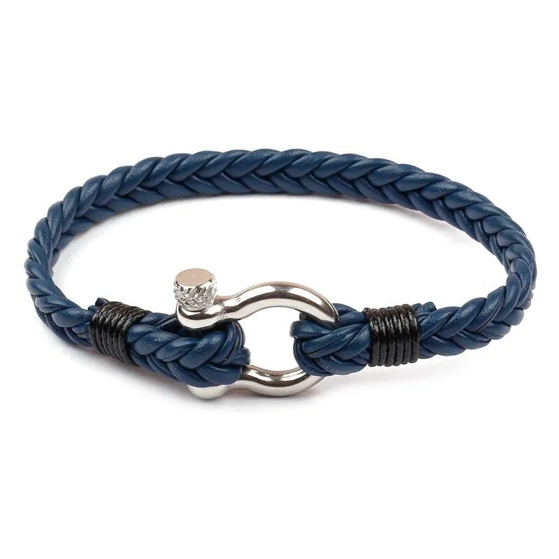 Horseshoe Shackle Braided Leather Bracelet