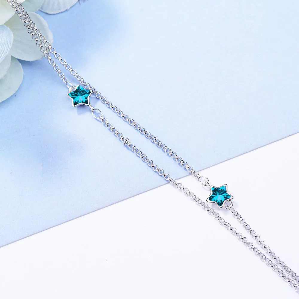 Japanese And Korean Style,  Simple Blue Sweet Artificial Crystal Five-pointed Star Bracelet