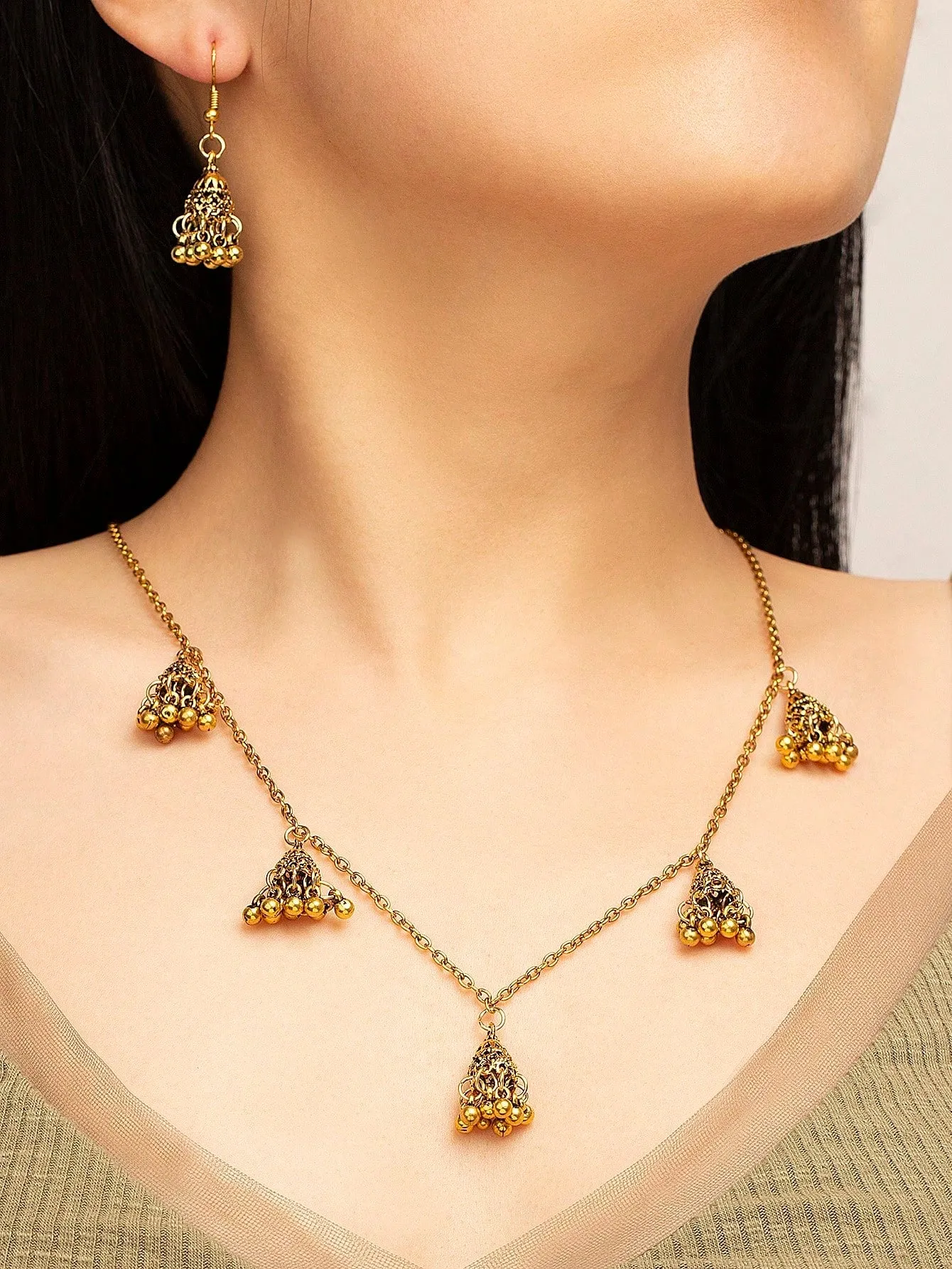 Jhumka Necklace and Drop Earrings Creative Jewelry Vintage Style