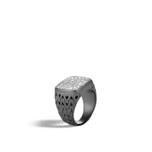 John Hardy Men's Classic Signet Ring with Pave Diamonds