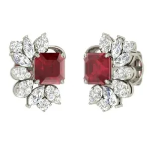 Keya Simulated Diamond and Ruby Cluster Stud Earrings