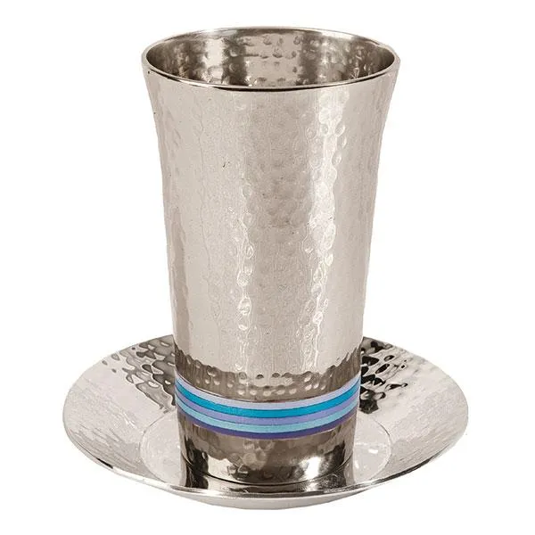 Kiddush Cup - Hammer Work   Rings - Blue