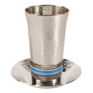 Kiddush Cup - Hammer Work   Rings - Blue