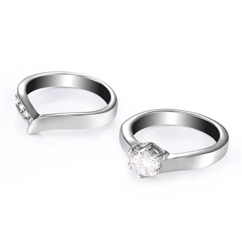 Korean-Inspired Zircon-Studded Titanium Steel Ring Set for Women - Chic and Minimalist Stainless Steel Jewelry