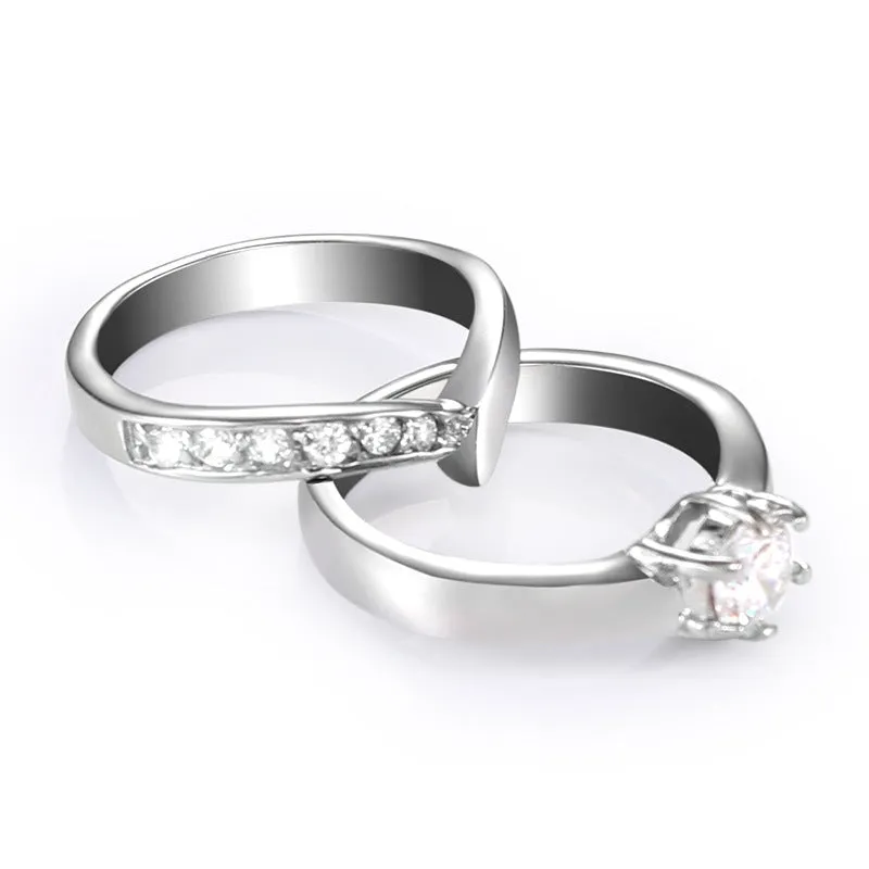 Korean-Inspired Zircon-Studded Titanium Steel Ring Set for Women - Chic and Minimalist Stainless Steel Jewelry