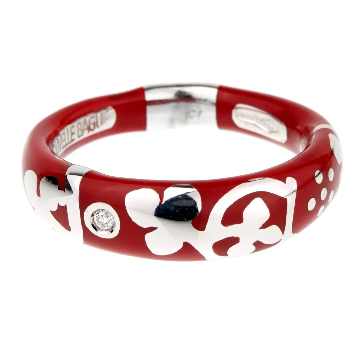 La Nouvelle Bague Red Enamel White Gold Diamond Ring