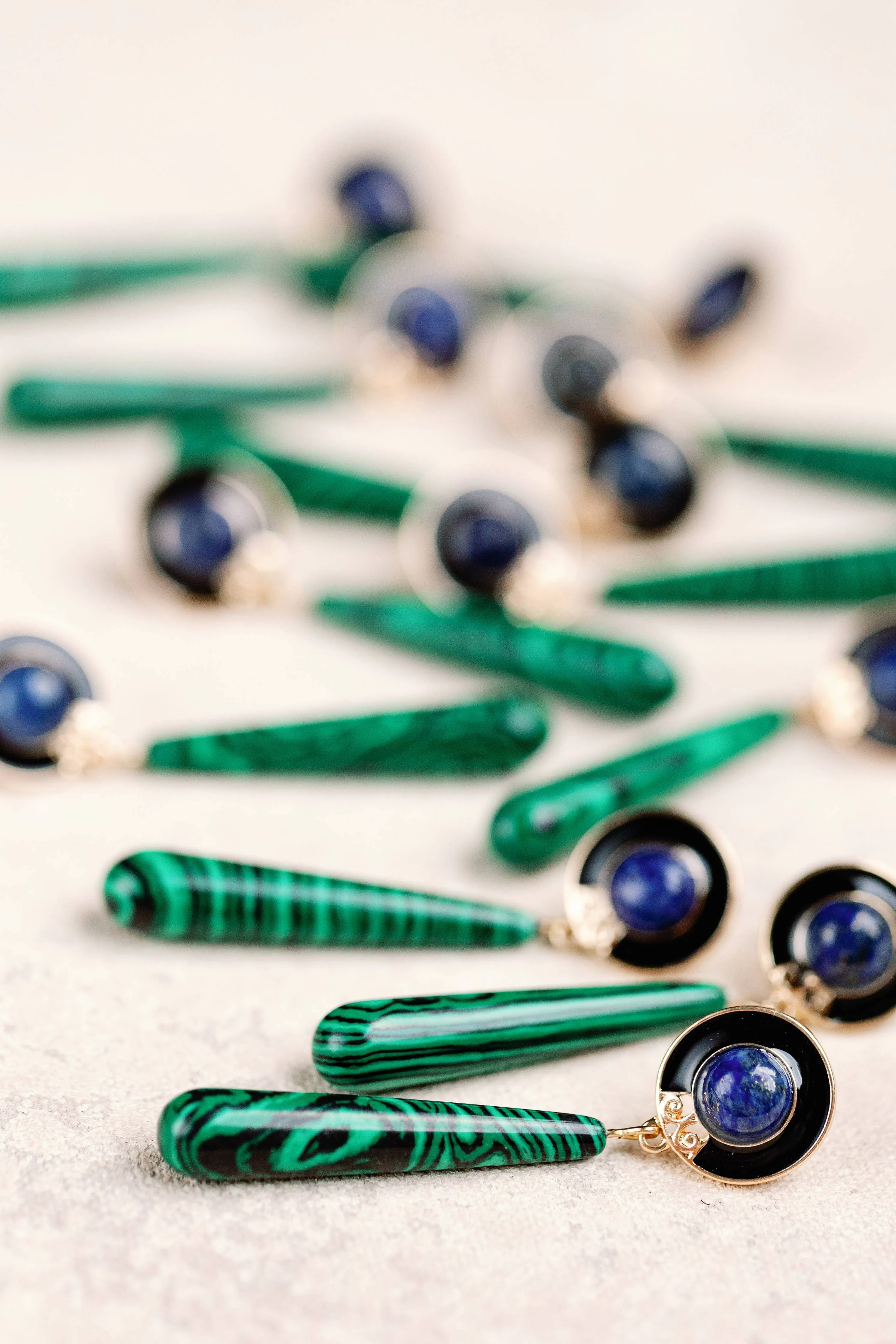 Lapis and Malachite Drop Earrings