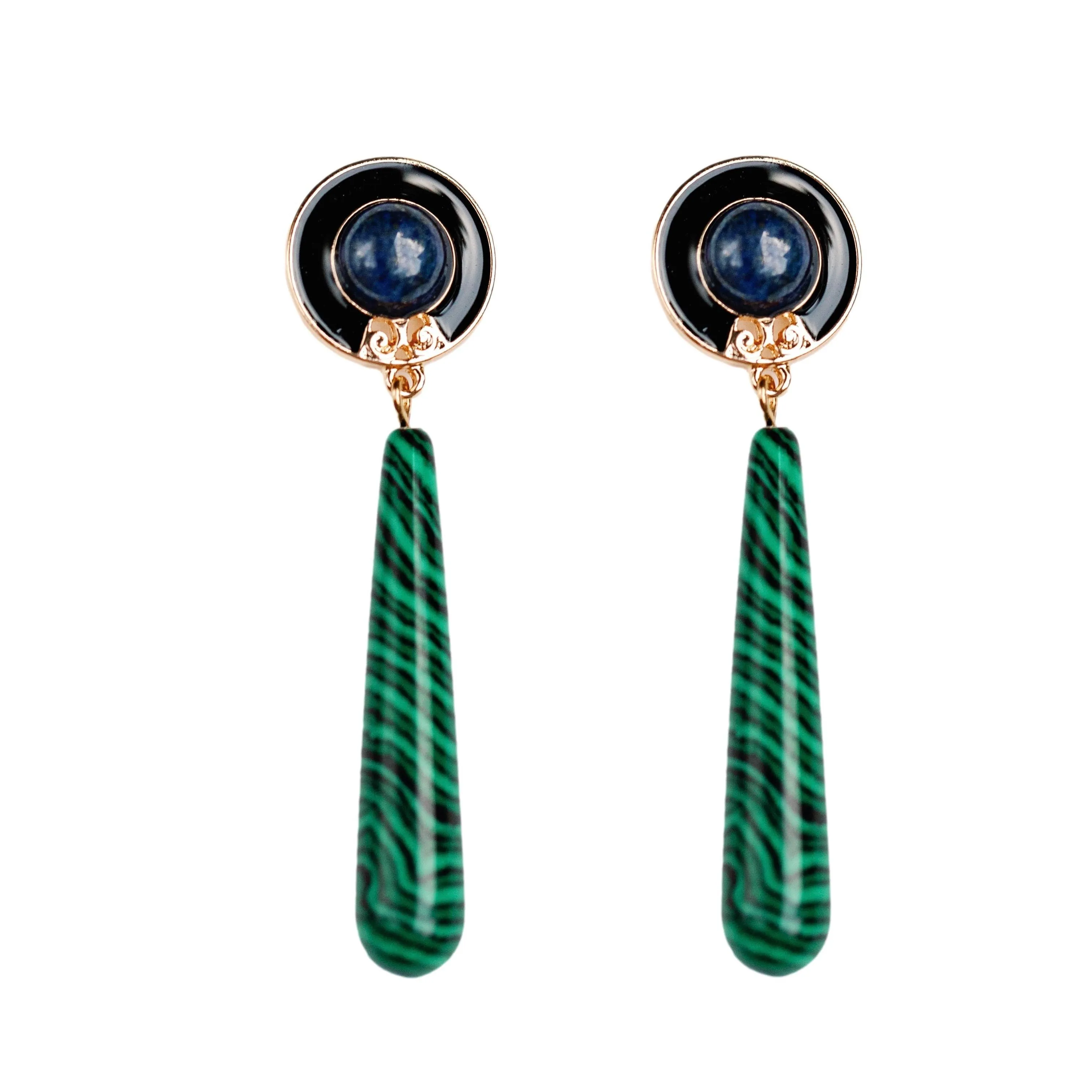 Lapis and Malachite Drop Earrings