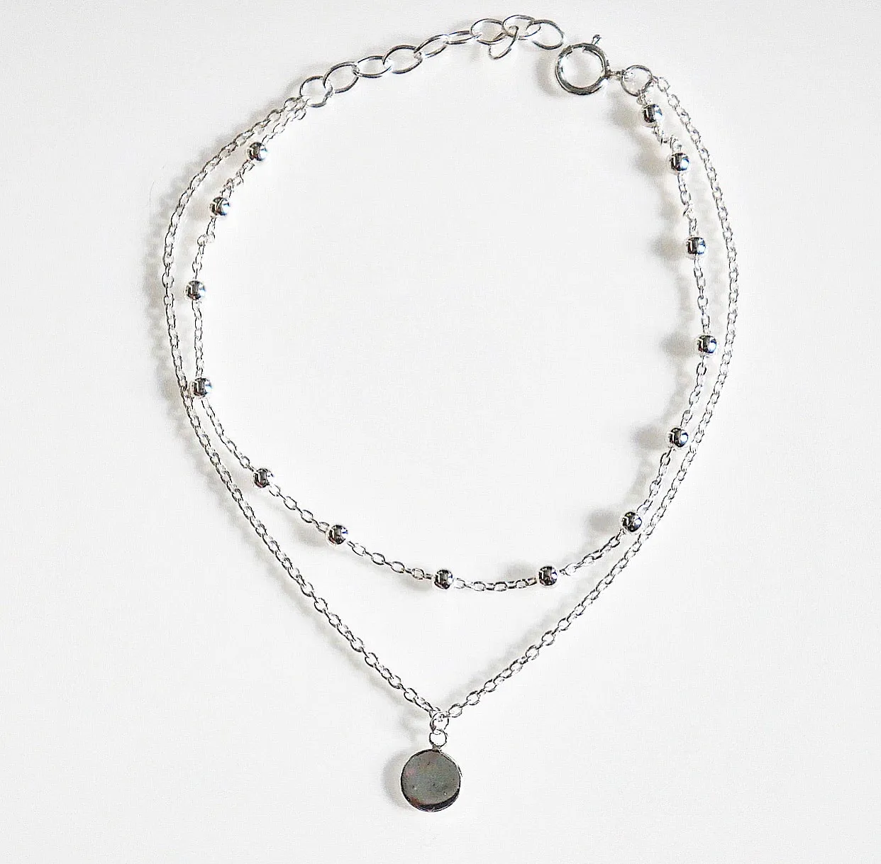 Layered Bracelet, Coin Double Chain .925 Sterling Silver Waterproof Hypoallergenic Bracelet