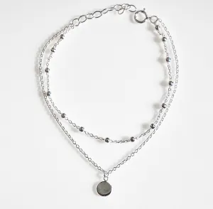 Layered Bracelet, Coin Double Chain .925 Sterling Silver Waterproof Hypoallergenic Bracelet