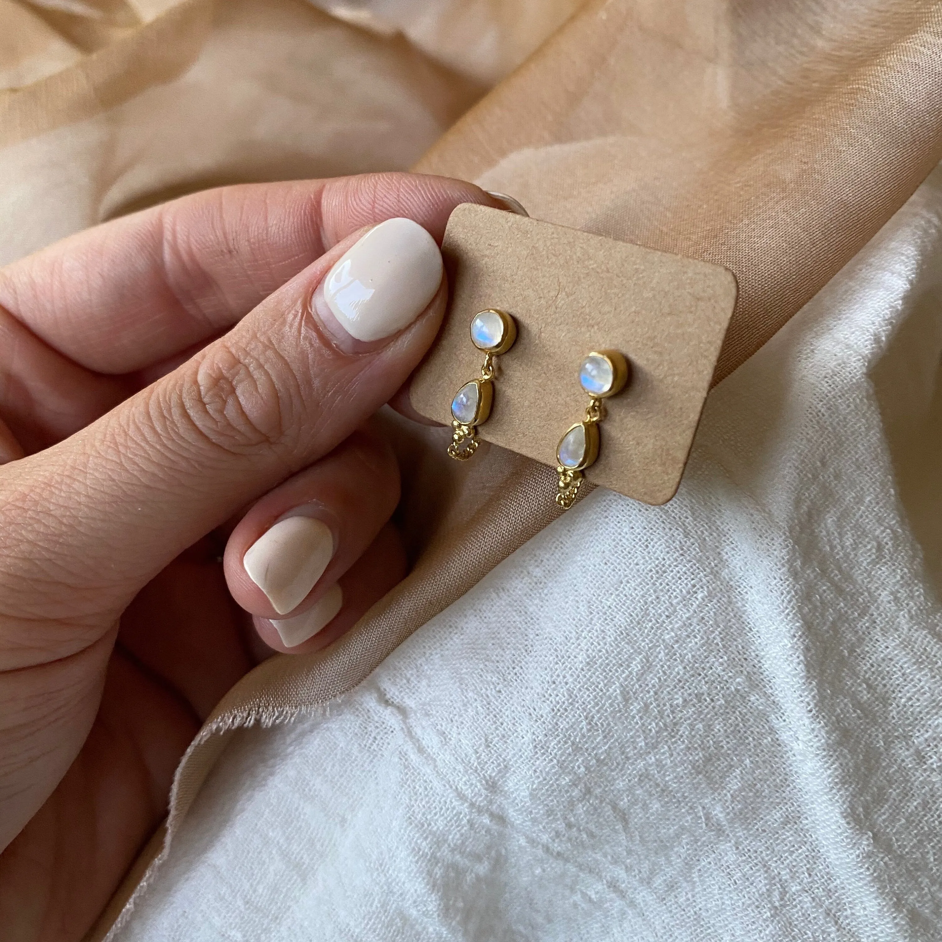 Leona Gold Rainbow Moonstone Studs Earrings