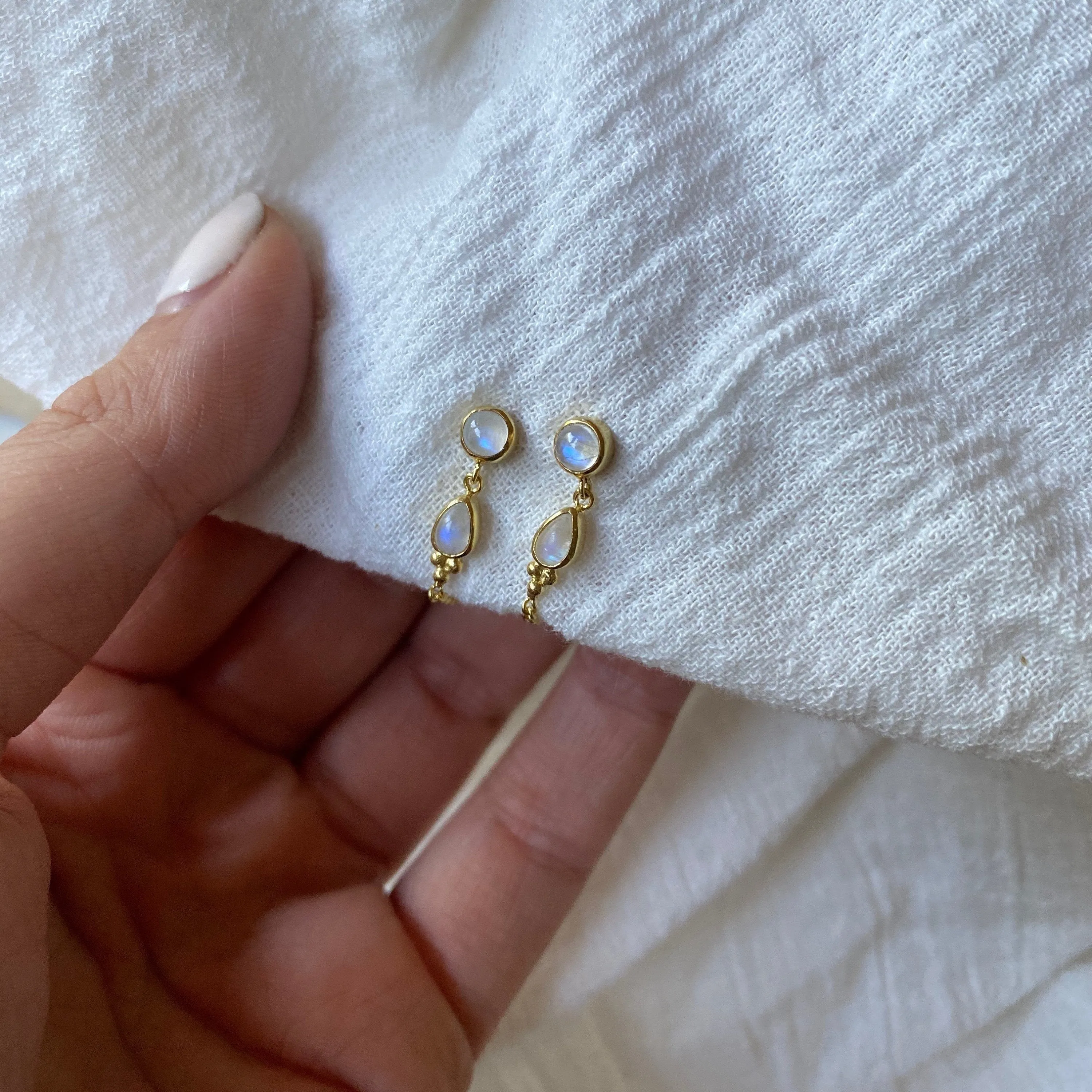 Leona Gold Rainbow Moonstone Studs Earrings