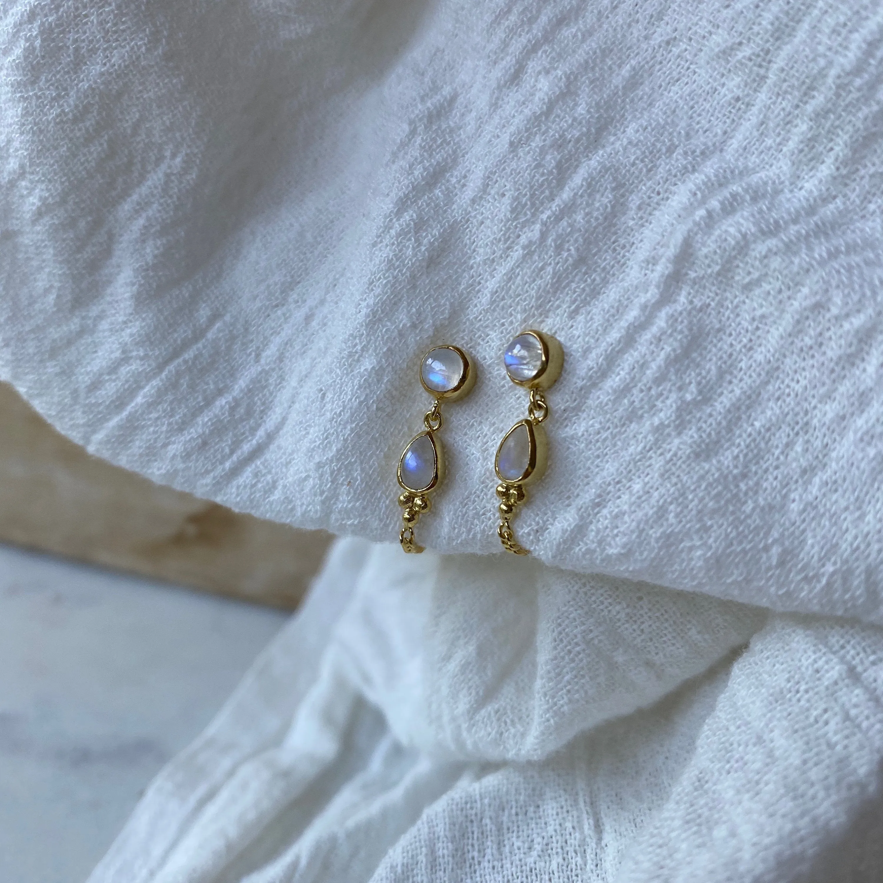 Leona Gold Rainbow Moonstone Studs Earrings