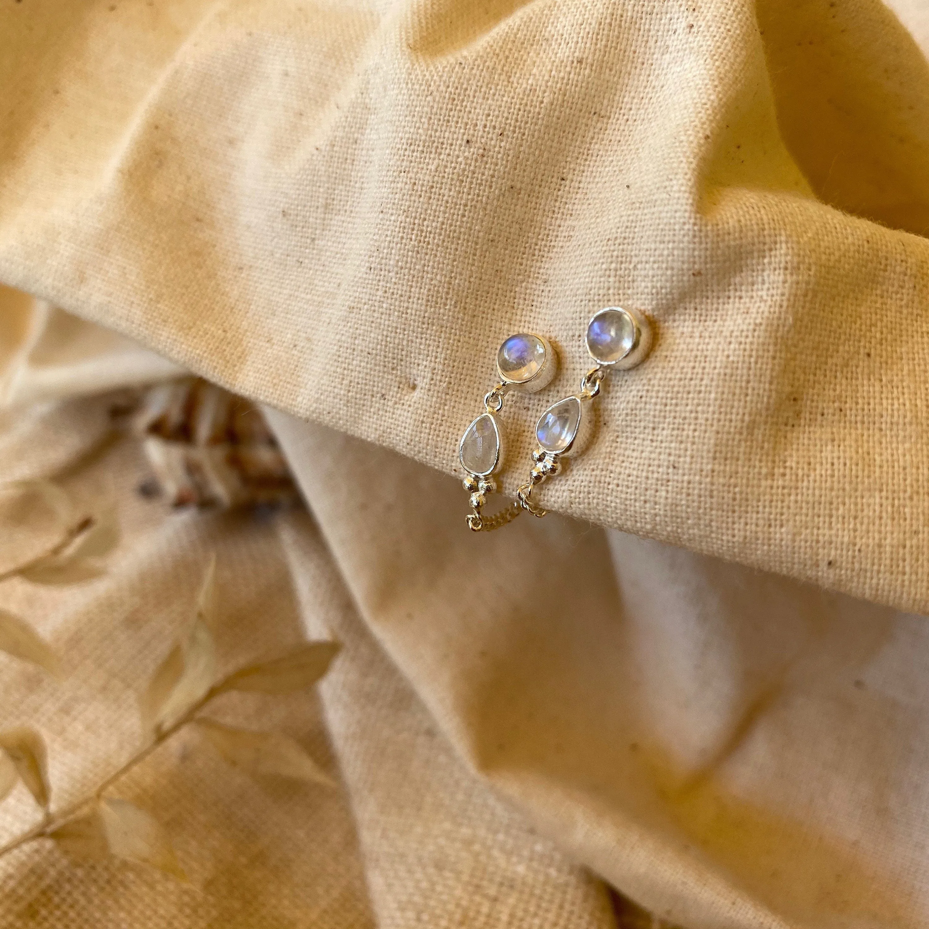 Leona Sterling Silver Rainbow Moonstone Studs