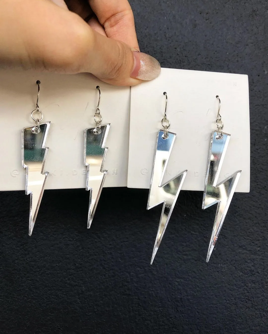 Lightning Bolt Silver Mirror Acrylic Laser-Cut Earrings