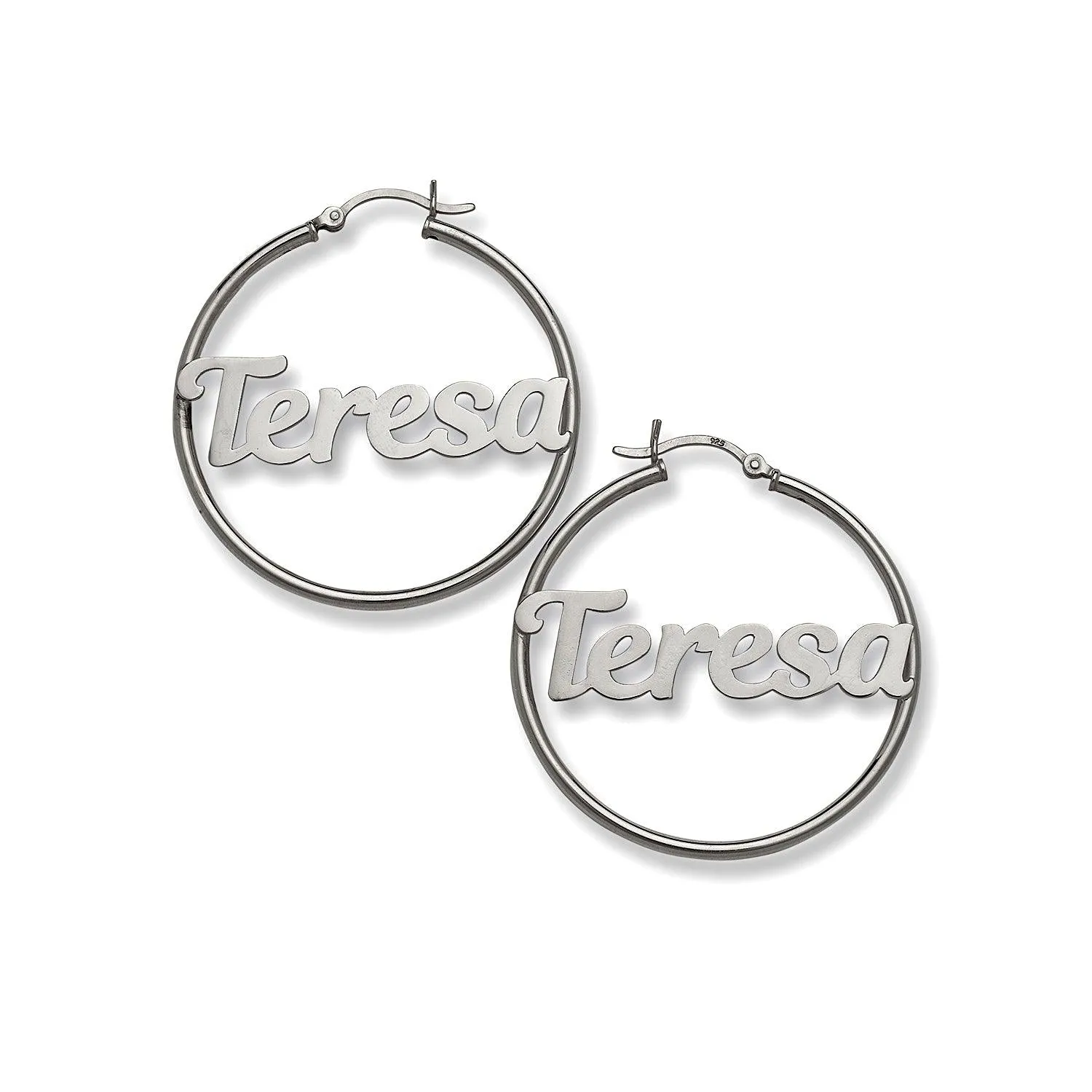 Magnolia Script Name Hoop 925 Sterling Silver Earrings