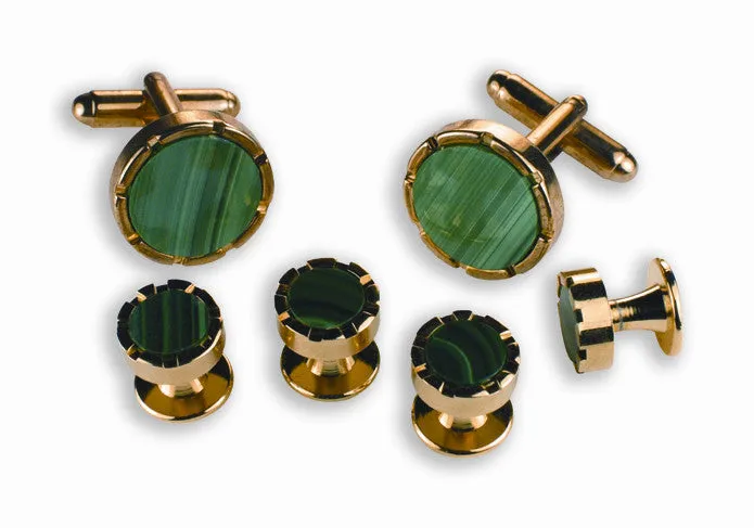 Malachate Green Stone Cufflinks and Studs Set - Style #1803G