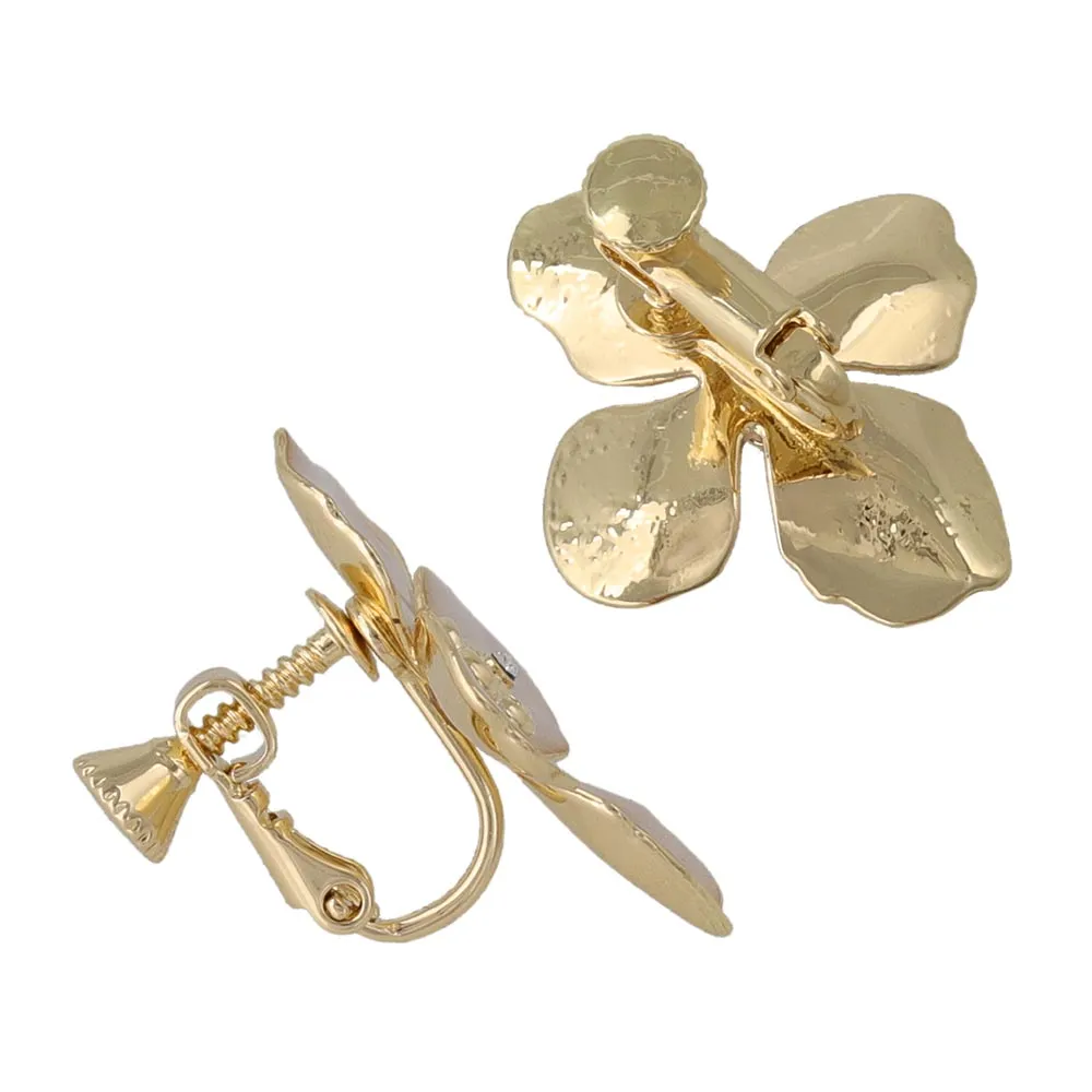 Marble Tone Flower Clip On Earrings