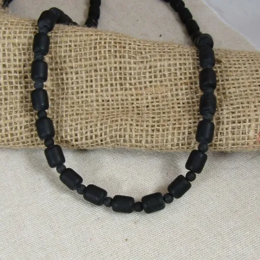 Matte Black Sea Glass Beaded Necklace