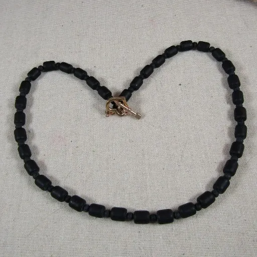 Matte Black Sea Glass Beaded Necklace