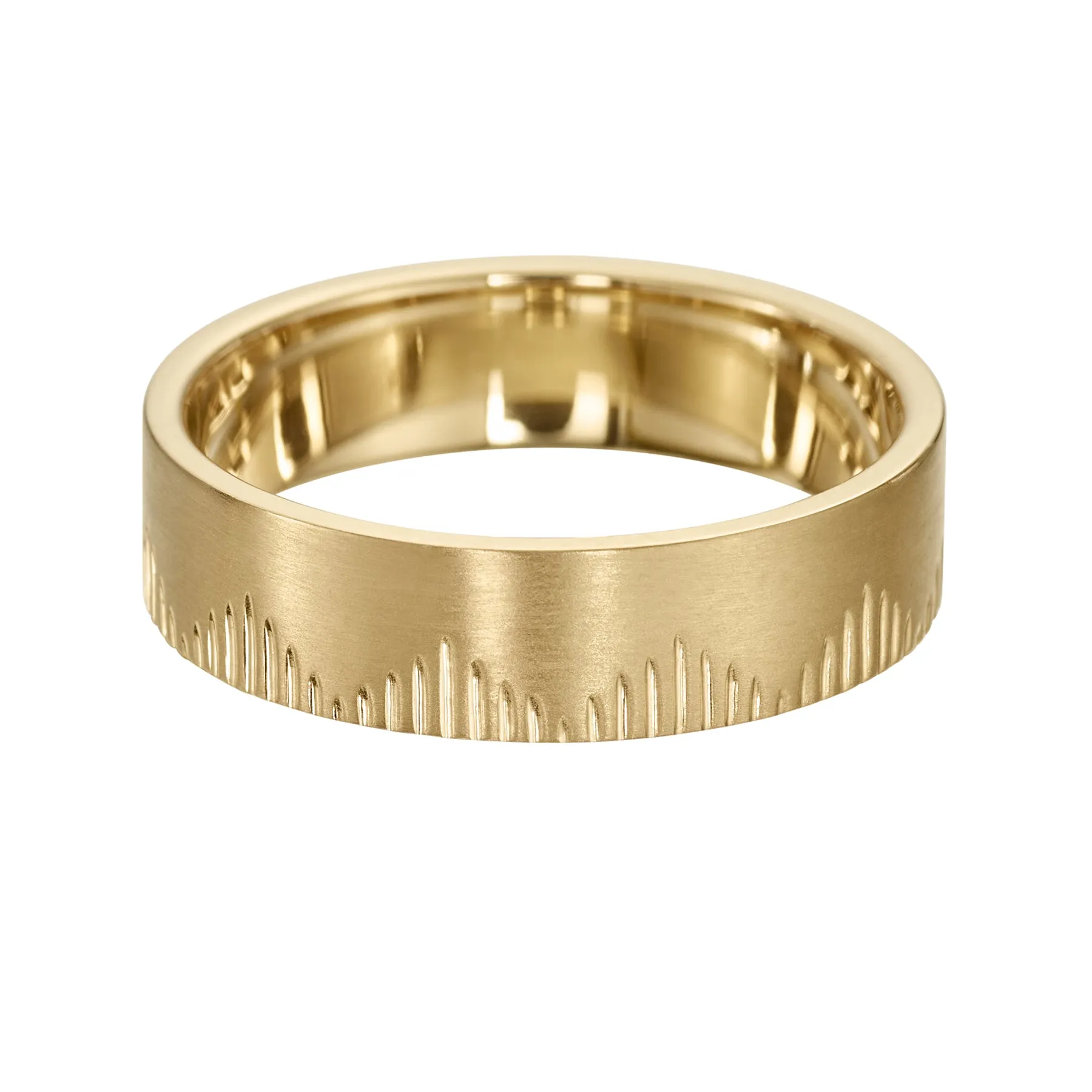 Matte Gold Pyramid Engraved Full Eternity Wedding Band