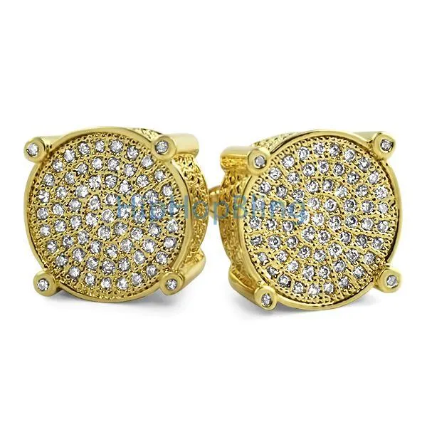 Micro Pave Solitaire Gold CZ Bling Bling Earrings