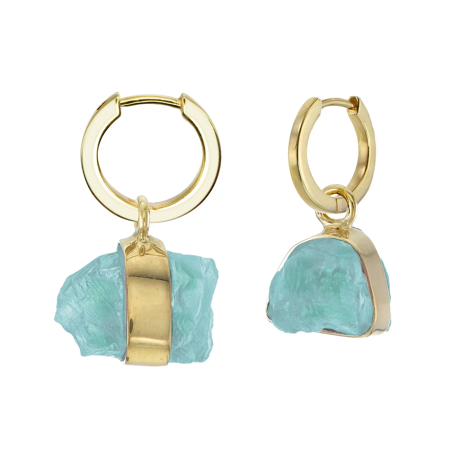 MINI ROUGH GEM - HOOP EARRINGS - APATITE - GOLD