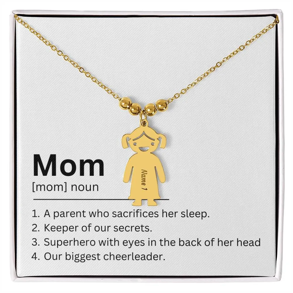 Mom Definition, A Parent Who Sacrifices Her Sleep Custom Engraved Kid Charm Necklace