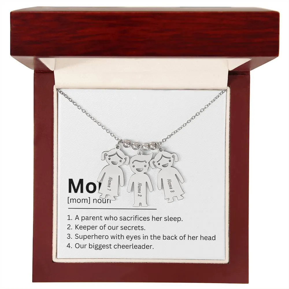 Mom Definition, A Parent Who Sacrifices Her Sleep Custom Engraved Kid Charm Necklace