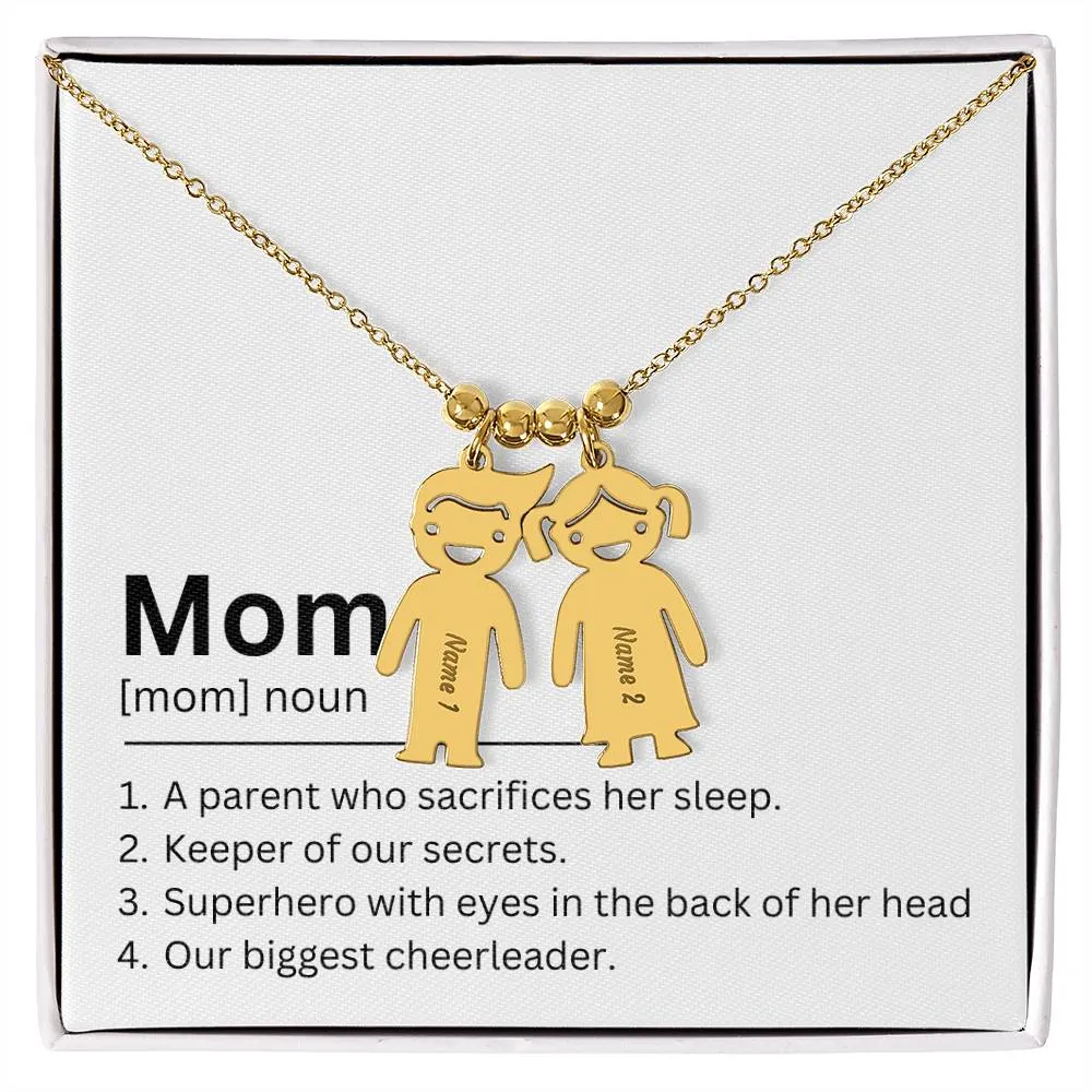 Mom Definition, A Parent Who Sacrifices Her Sleep Custom Engraved Kid Charm Necklace