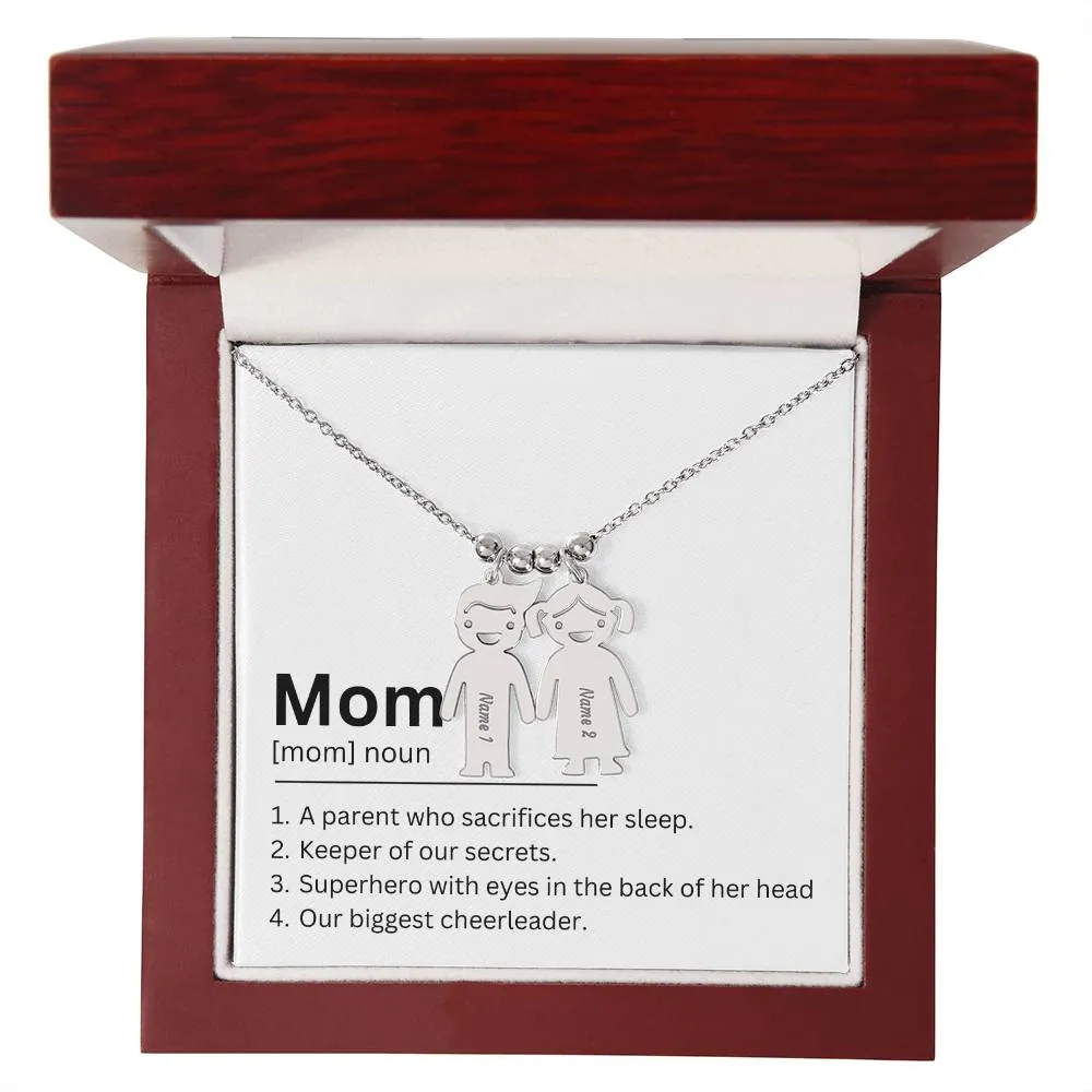 Mom Definition, A Parent Who Sacrifices Her Sleep Custom Engraved Kid Charm Necklace