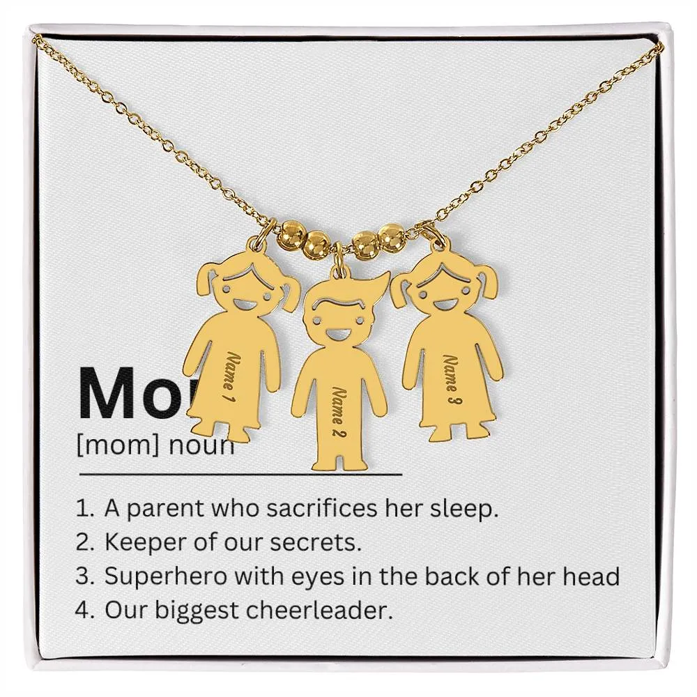 Mom Definition, A Parent Who Sacrifices Her Sleep Custom Engraved Kid Charm Necklace