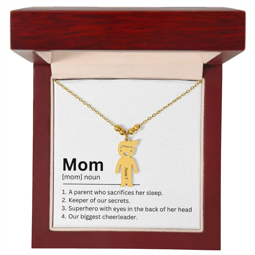 Mom Definition, A Parent Who Sacrifices Her Sleep Custom Engraved Kid Charm Necklace