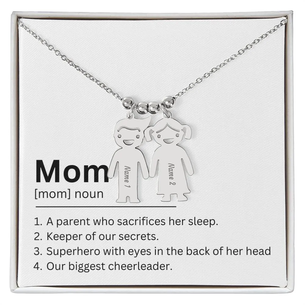 Mom Definition, A Parent Who Sacrifices Her Sleep Custom Engraved Kid Charm Necklace