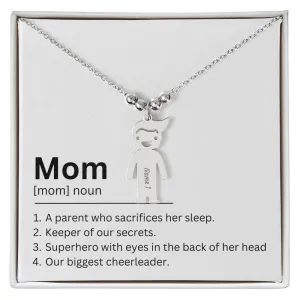 Mom Definition, A Parent Who Sacrifices Her Sleep Custom Engraved Kid Charm Necklace