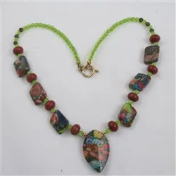 Multi Gemstone Jasper and Peridot Pendant Necklace