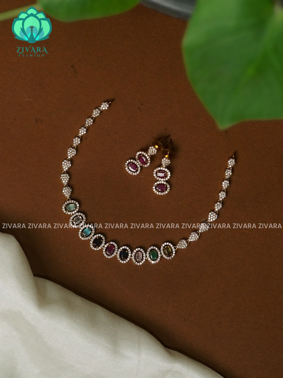 MULTICOLOUR  STONE-  KIDS FRIENDLY stylish and minimal elegant neckwear with earrings- Zivara FashioN