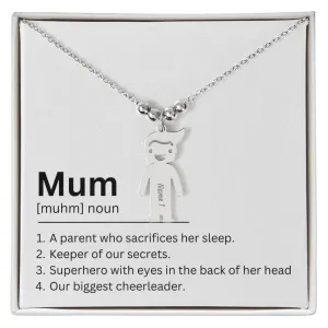 Mum Definition, A Parent Who Sacrifices Her Sleep Custom Engraved Kid Charm Necklace