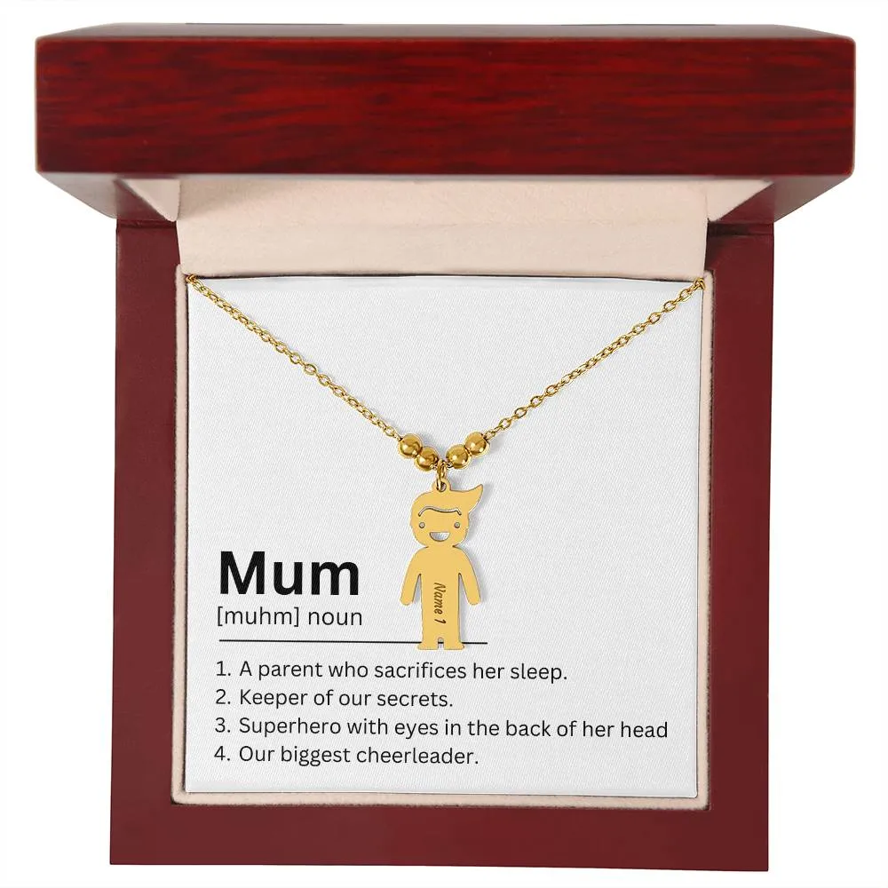 Mum Definition, A Parent Who Sacrifices Her Sleep Custom Engraved Kid Charm Necklace