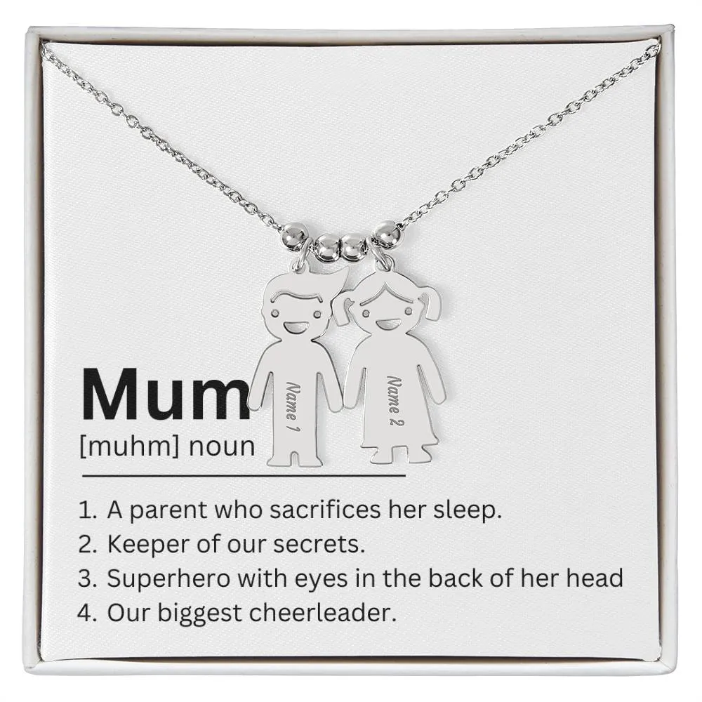 Mum Definition, A Parent Who Sacrifices Her Sleep Custom Engraved Kid Charm Necklace