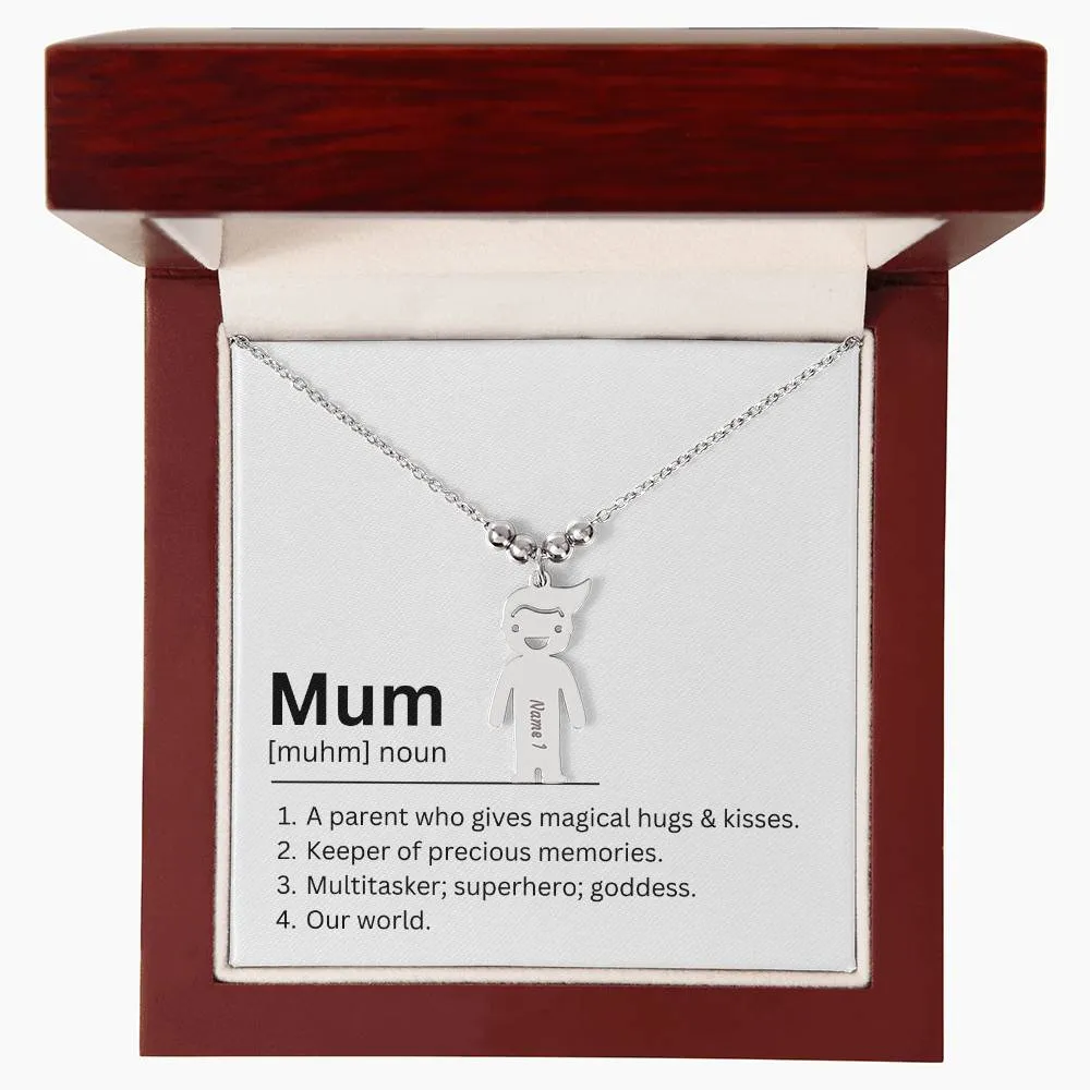 Mum Definition, Magical Hugs And Kisses Custom Engraved Kid Charm Necklace