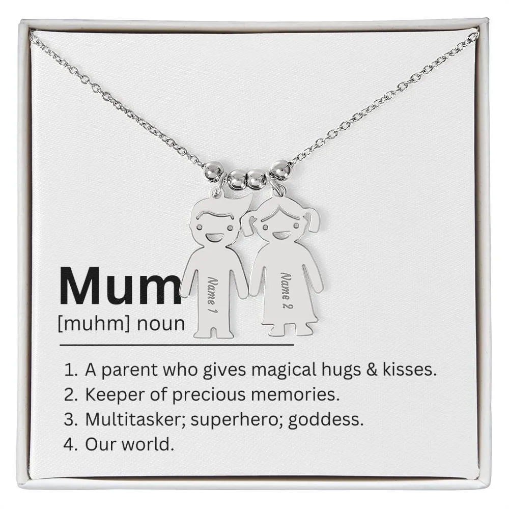 Mum Definition, Magical Hugs And Kisses Custom Engraved Kid Charm Necklace