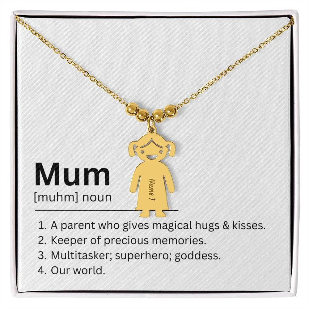 Mum Definition, Magical Hugs And Kisses Custom Engraved Kid Charm Necklace