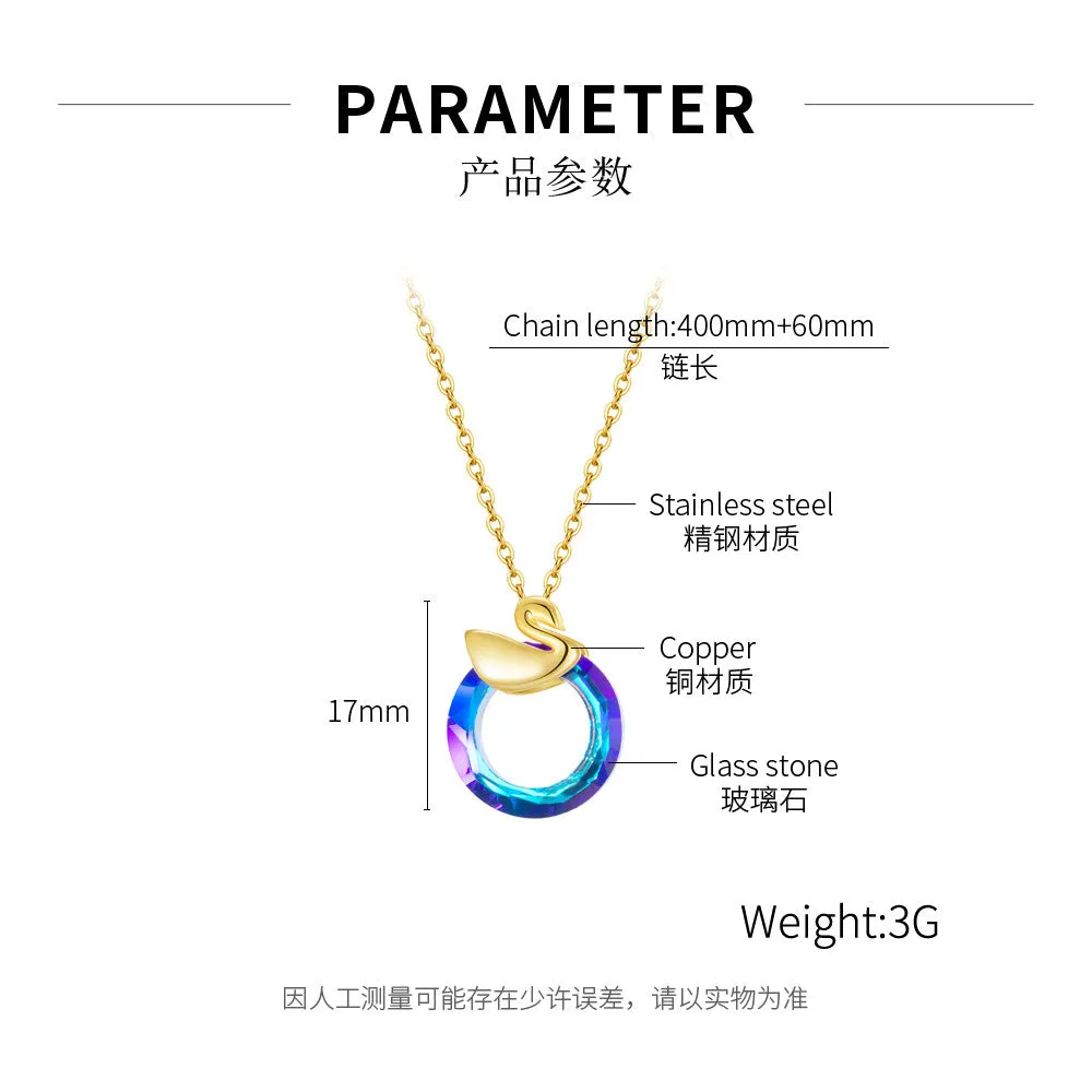 NEHZUS Jewelry Crystal Coloured Dangling Ring Creative Design Swan Copper Pendant Women's Netflix Collarbone Chain