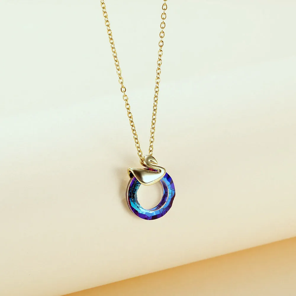 NEHZUS Jewelry Crystal Coloured Dangling Ring Creative Design Swan Copper Pendant Women's Netflix Collarbone Chain