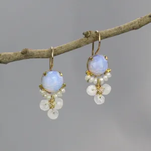 Opalite Pearl Moonstone Clover Earrings