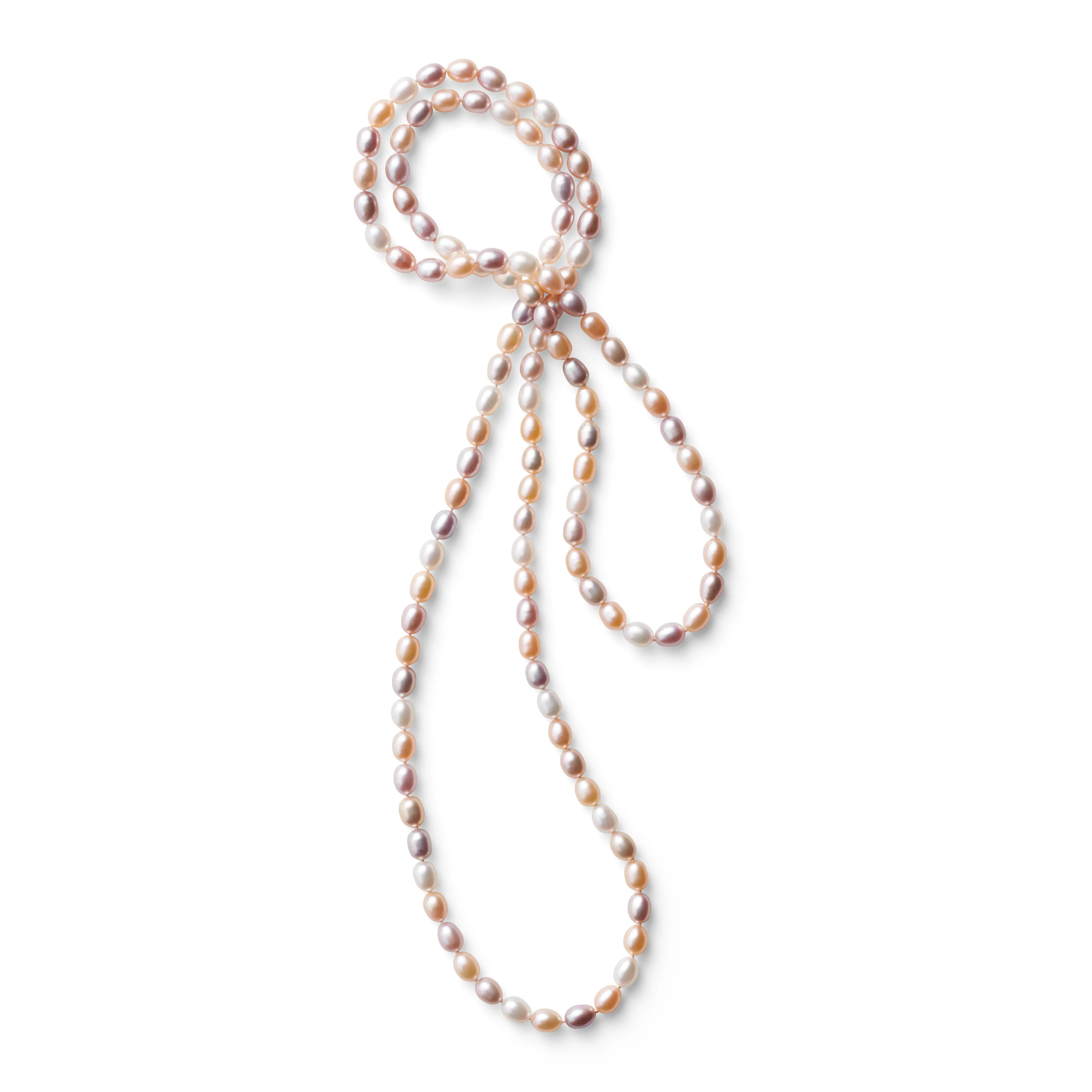 Oval Pastel Pink Pearl Rope Necklace