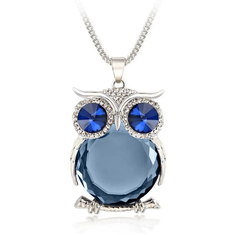 Owl Necklace Top Quality Rhinestone Crystal Pendant Necklaces Classic Animal Long Necklace Jewelry For Women Gift